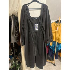 58 Future Collective Black Denim Smocked Back Midi | Long Sleeve | Square Neck